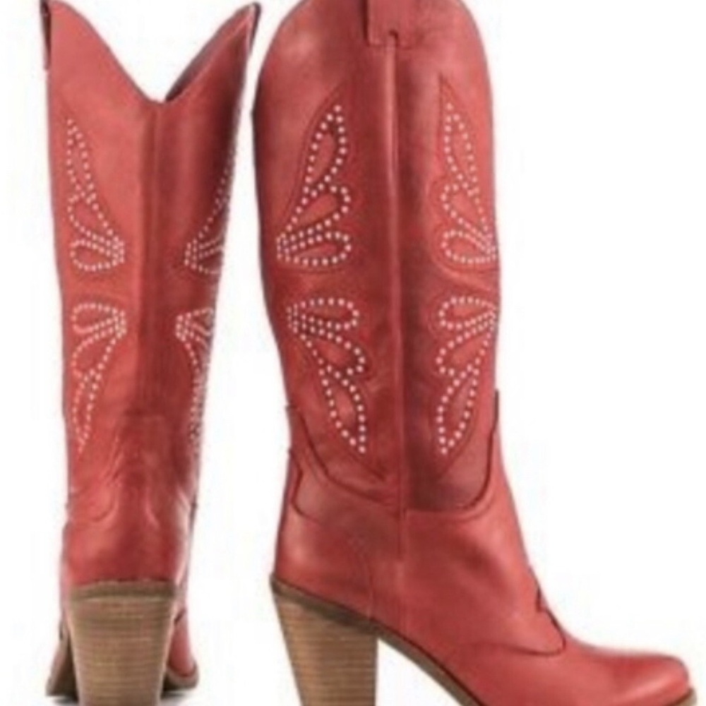 JESSICA SIMPSON Caralee Western Red Chili Pepper Women Leather Boots Size 6
